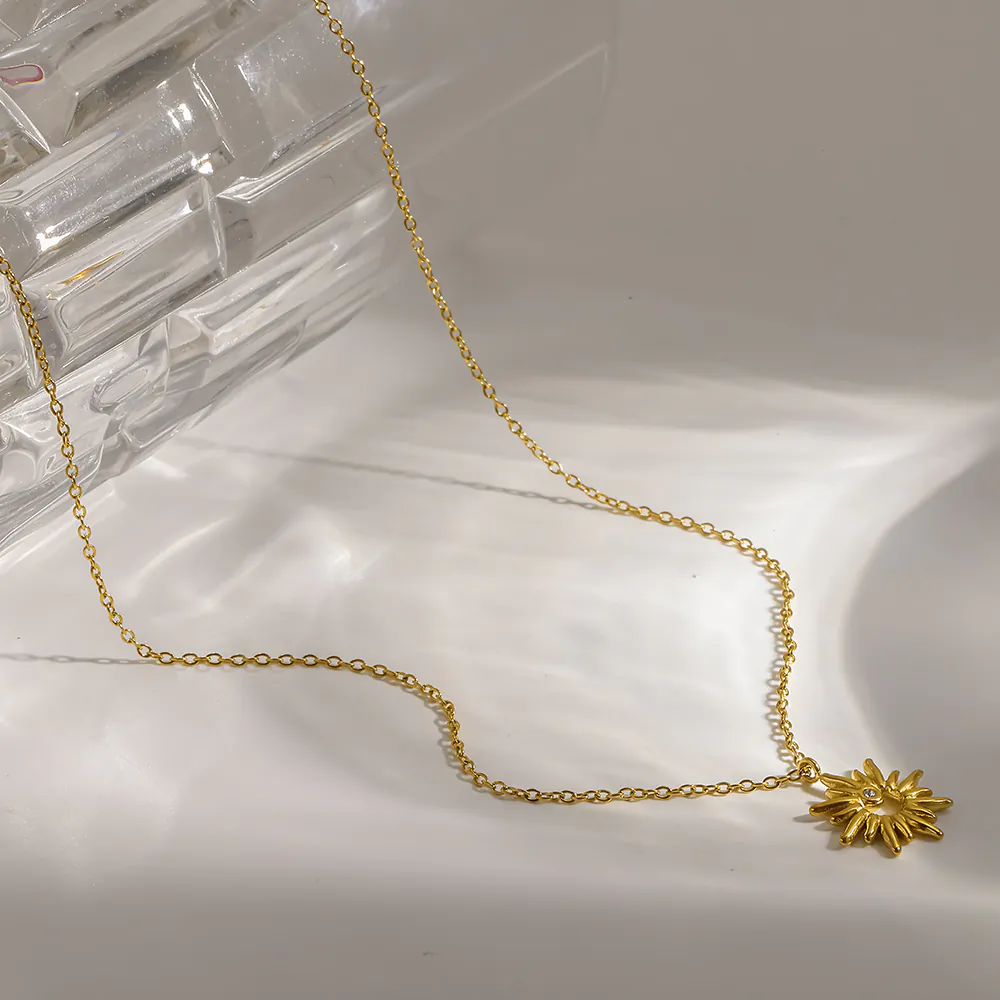 18K Gold-Plated Stainless Steel Sunflower Pendant Choker, Waterproof Dainty Minimalist Vintage Necklace For Women - Image 5