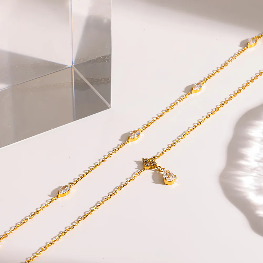 18K Gold-Plated Stainless Steel Anklet for Women, Flower Marquise Zircon Foot Jewelry, Elegant Accessory - Image 5