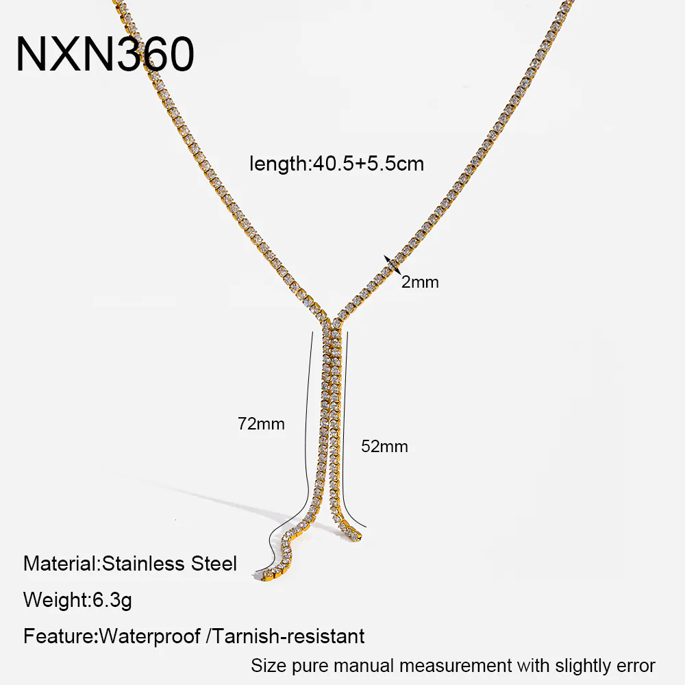 18K Gold-Plated Stainless Steel Full Cubic Zirconia Tassel Necklace, Elegant Commuter Jewelry For Women - Image 5