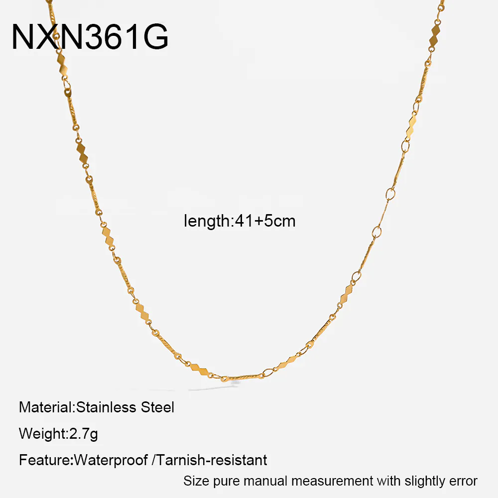 18K Gold-Plated Stainless Steel Diamond Shape Chain Choker, Unique Minimalist Plain Necklace For Women - Image 5