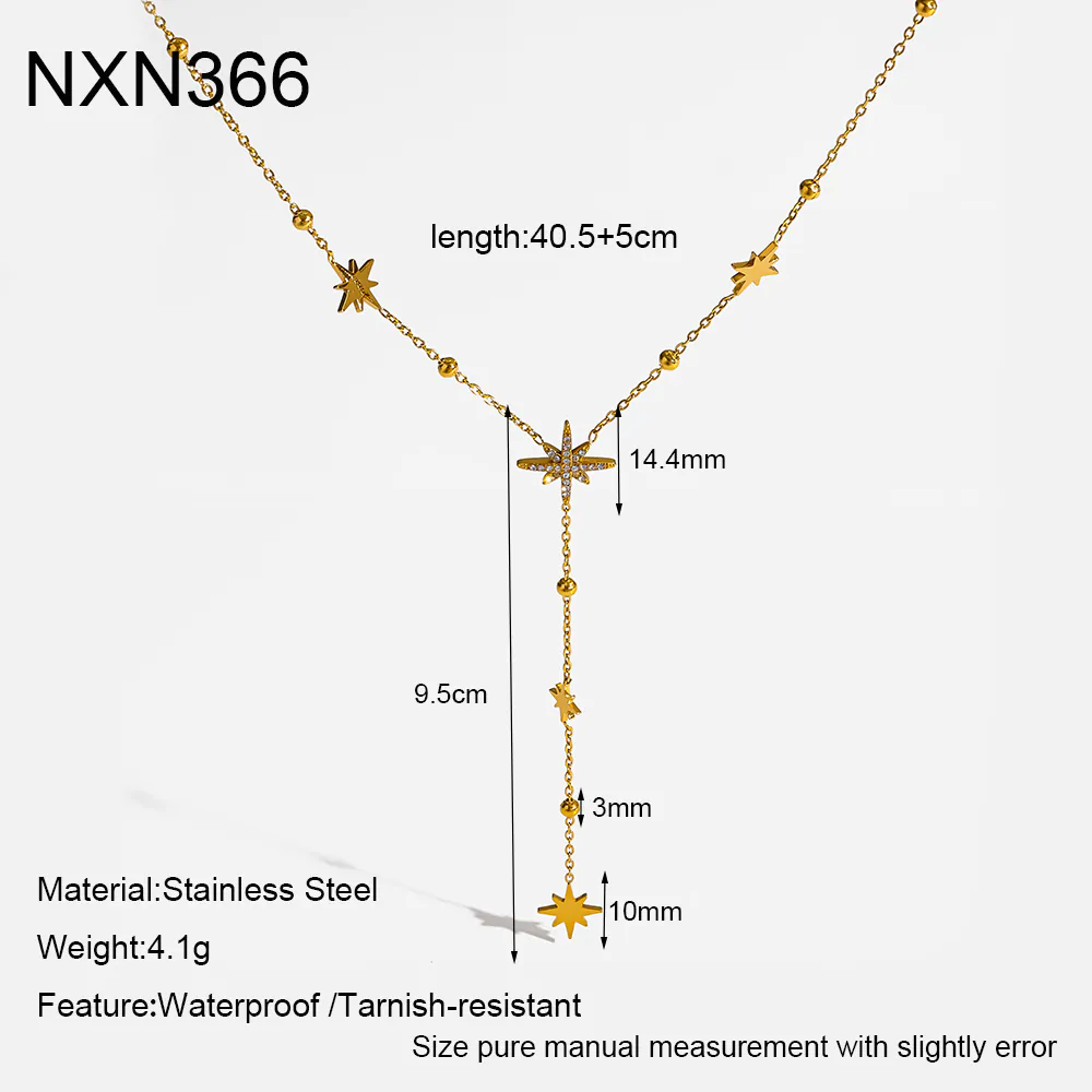 18K Gold-Plated Stainless Steel Octagram Cubic Zirconia Y Drop Necklace, Waterproof Necklace For Women - Image 5