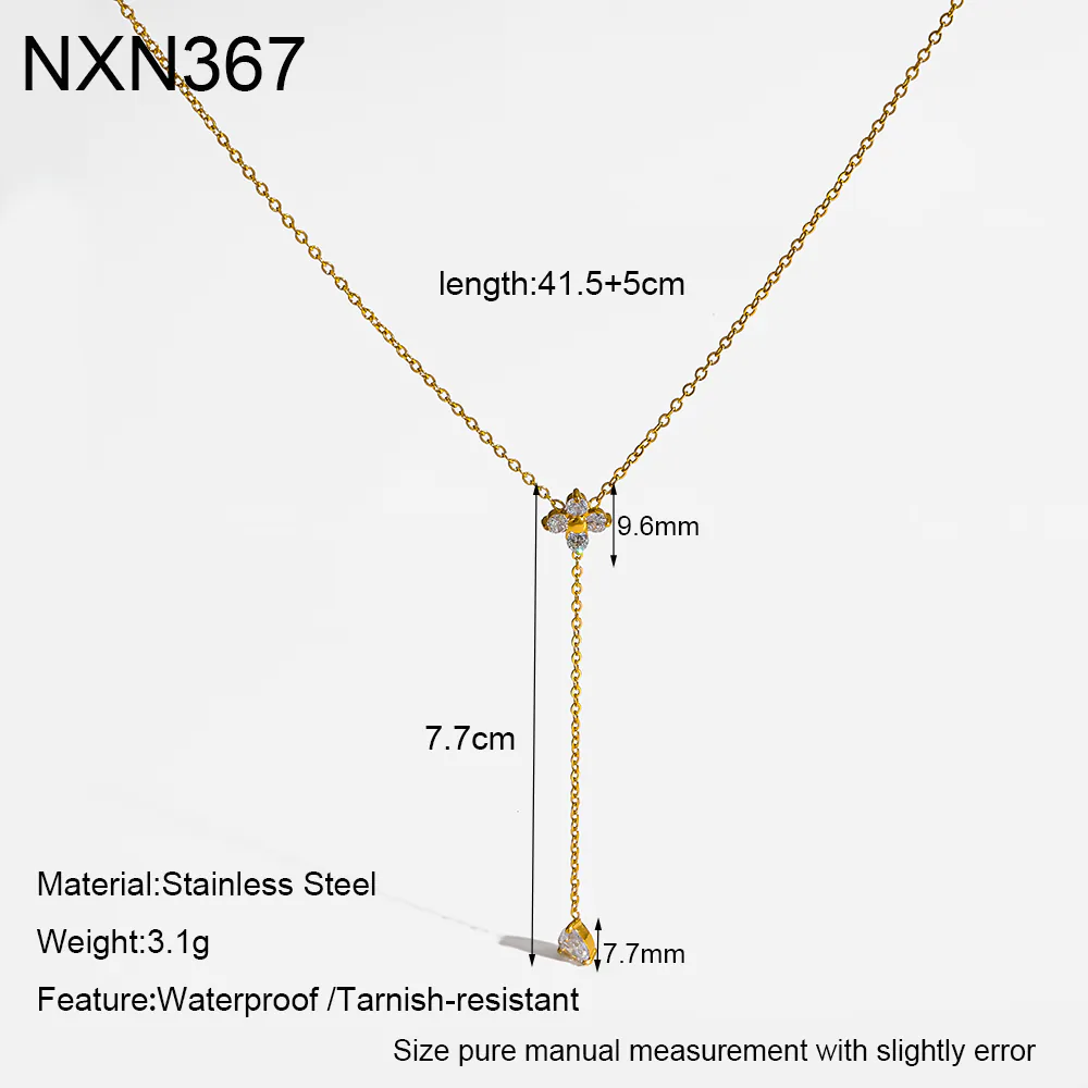 18K Gold-Plated Stainless Steel Floral & Teardrop Cubic Zirconia Y Drop Necklace, Minimalist Necklace For Women - Image 5