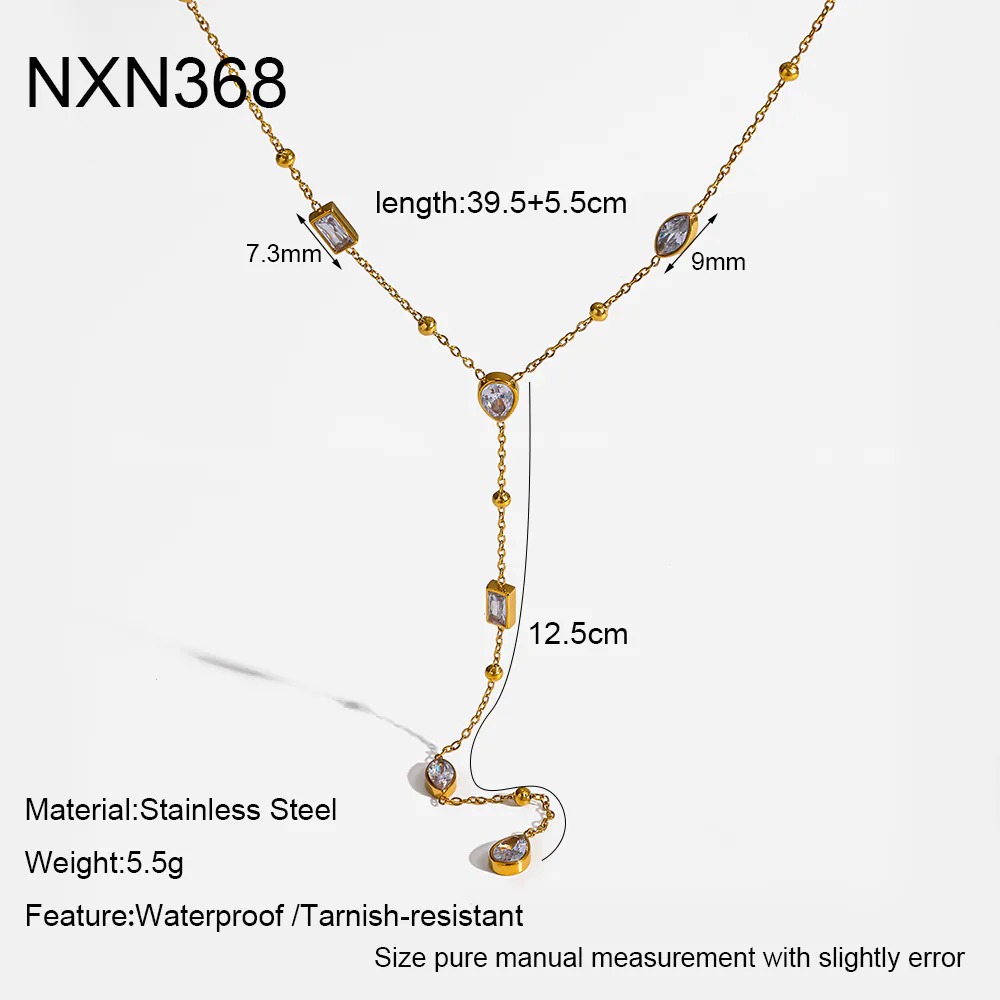 18K Gold-Plated Stainless Steel Geometric Marquise Cubic Zirconia Y Drop Necklace, Waterproof Necklace For Women - Image 5