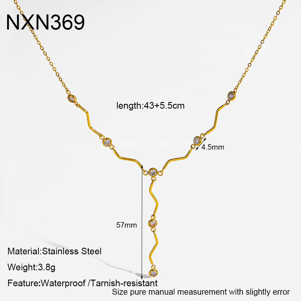 18K Gold-Plated Stainless Steel Wavy Cubic Zirconia Y Drop Necklace, Waterproof Minimalist Necklace For Women - Image 5