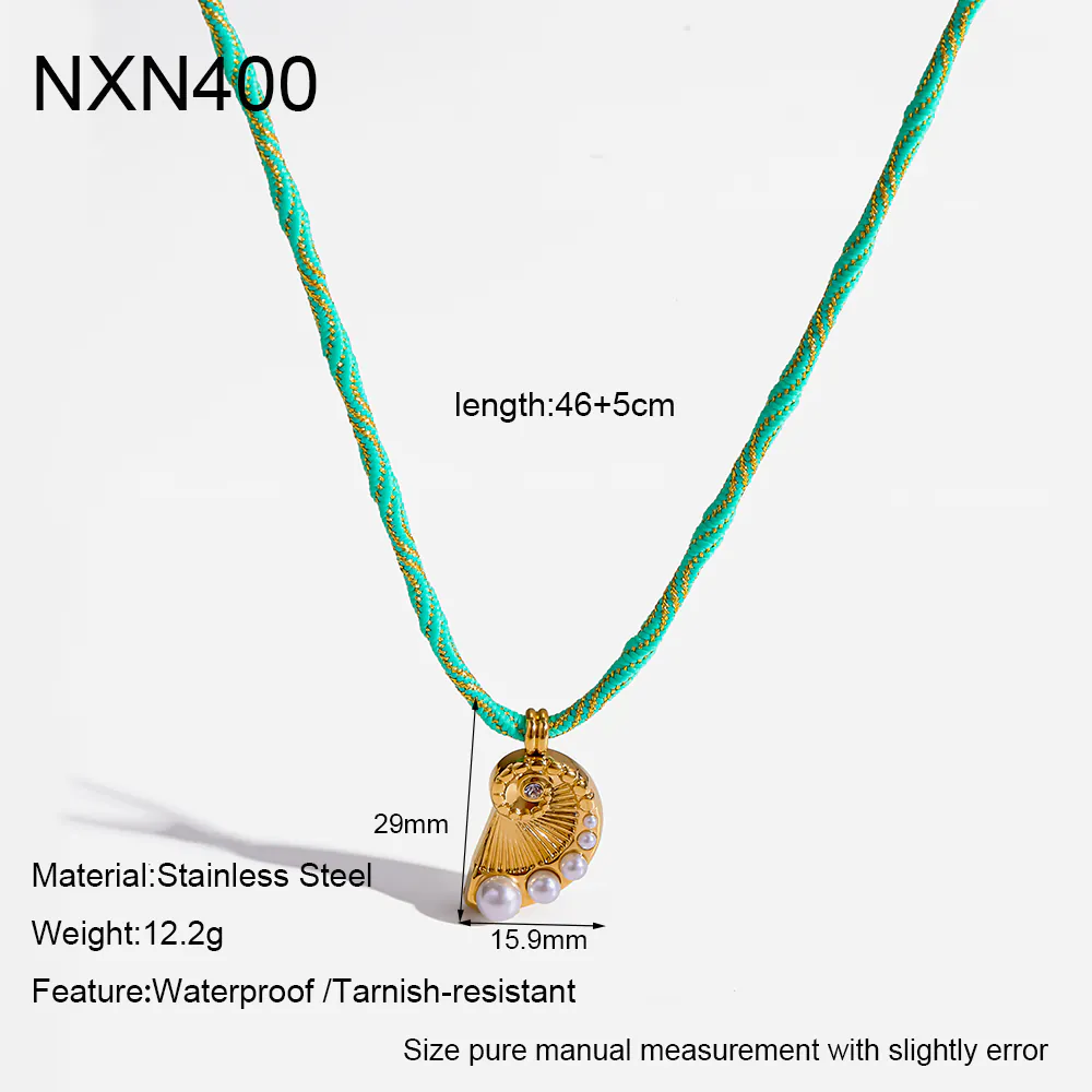 18K Gold-Plated Stainless Steel Conch Pearl Pendant Braided Rope Necklace, Ocean Inspired Necklace For Women - Image 5