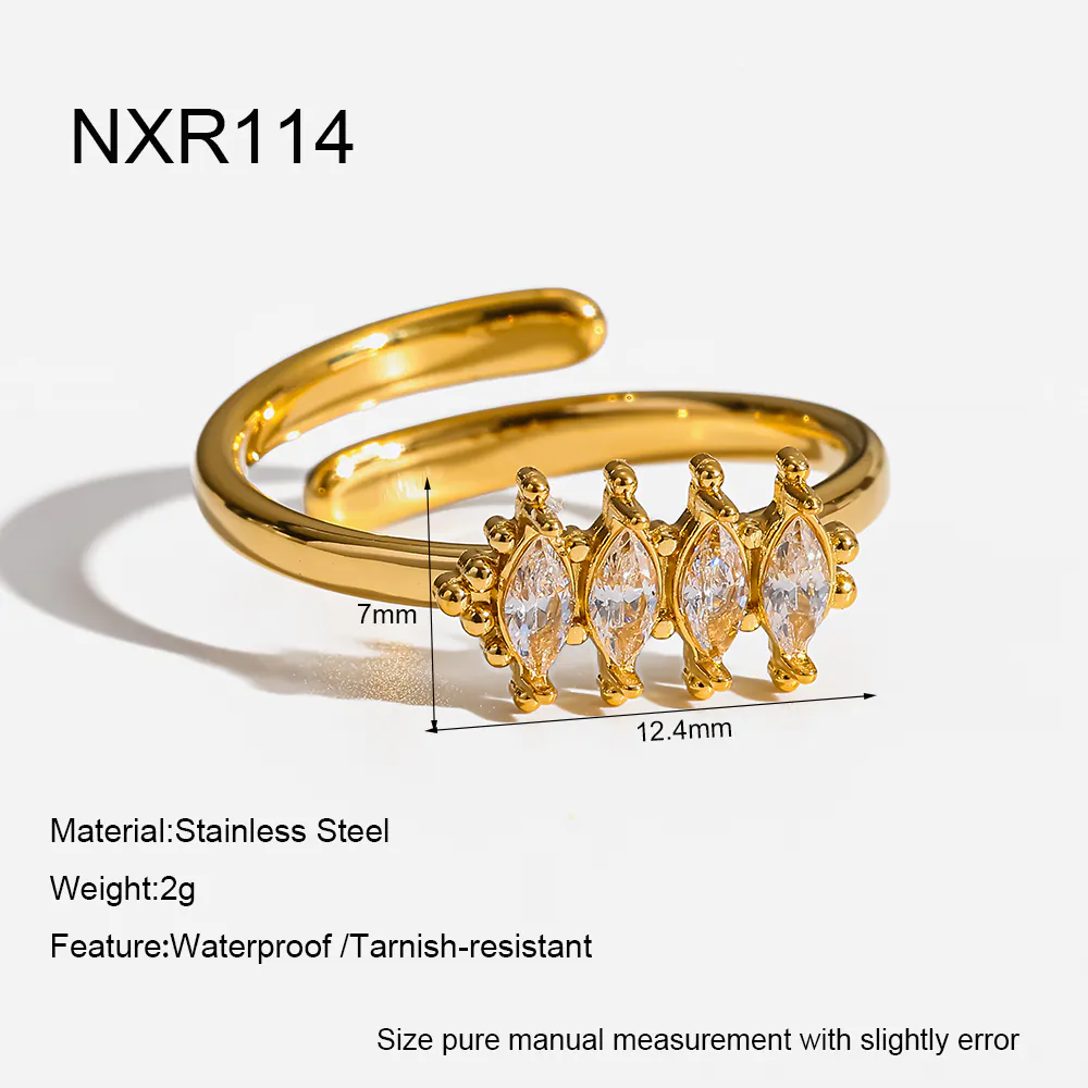 18K Gold-Plated Stainless Steel Marquise Cubic Zirconia Stackable Open Ring, Women Finger Jewelry - Image 5