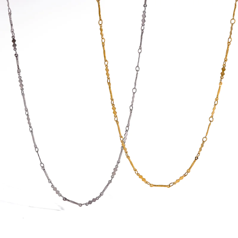 18K Gold-Plated Stainless Steel Diamond Shape Chain Choker, Unique Minimalist Plain Necklace For Women